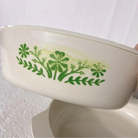 Vintage Glasbak Green Daisy Plastic Oven Proof Round & Oval  Casserole Set x3 - Picture 8 of 16